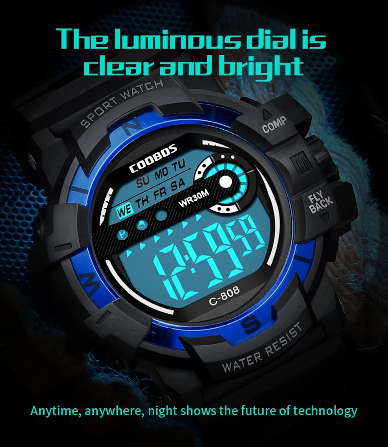 COOBOS-relojes digitales impermeables para niños, reloj electrónico LED deportivo a la moda, calendario luminoso, regalo para niños, 30M