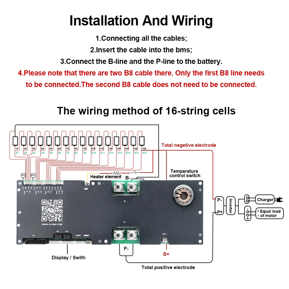 JKBMS Inverter JK-PB2A16S20P V19 8S-16S Smart BMS 100A 120A 300A LiFePo4 Li-Ion LTO Batterij 24V JIKONG BMS 1A 2A Actieve Balancer