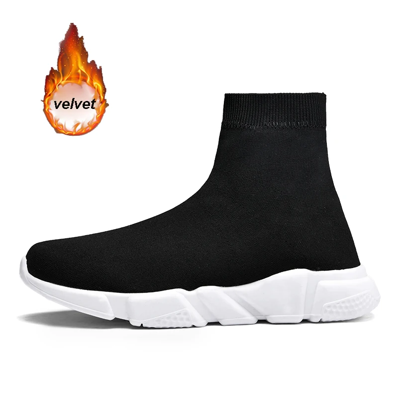 

HKDQ Winter Velvet High Top Sneakers Men Women Classic Black Fur Men's Casual Sneakers Fashion Knit Slip-on Women's Sports Shoes