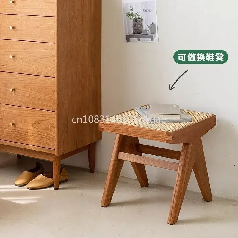 Bench Rattan Bed End Stool Solid Wood Simple B&B Japanese Style Chandigarh Shoe Changing Stool Furniture