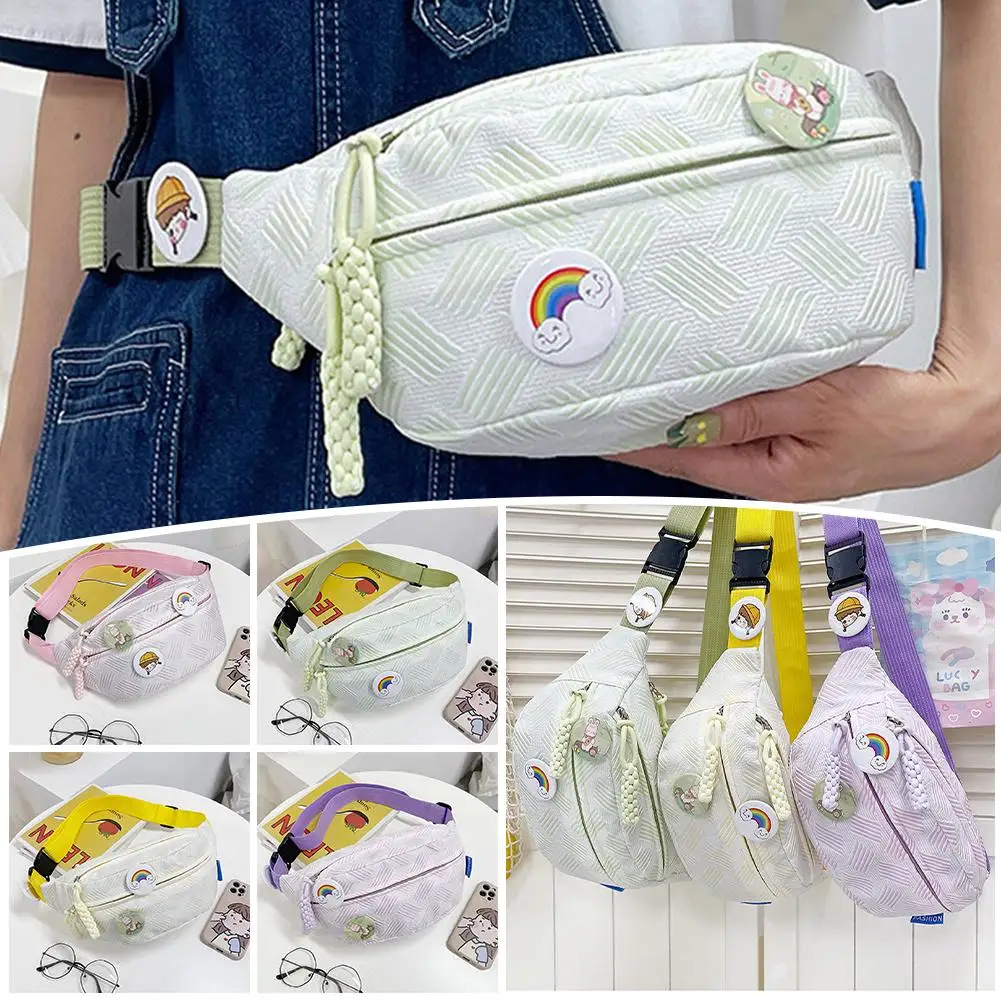 ผู้หญิงกีฬากระเป๋า Casual Multipockets Fanny Pack พิมพ์หวานขนาดใหญ่ Mini กระเป๋าเป้สะพายหลัง Crossbody ความจุสุ่มจี้ Ba N9i5