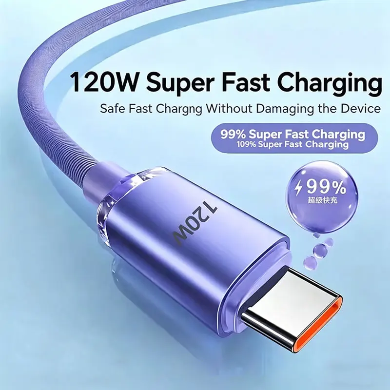120W 6A Type C To Type C Cable For iPhone 15 16 Pro Max Fast Charge USB C Data Cord For Samsung S24 Quick Charging Cable 1.5m 2m
