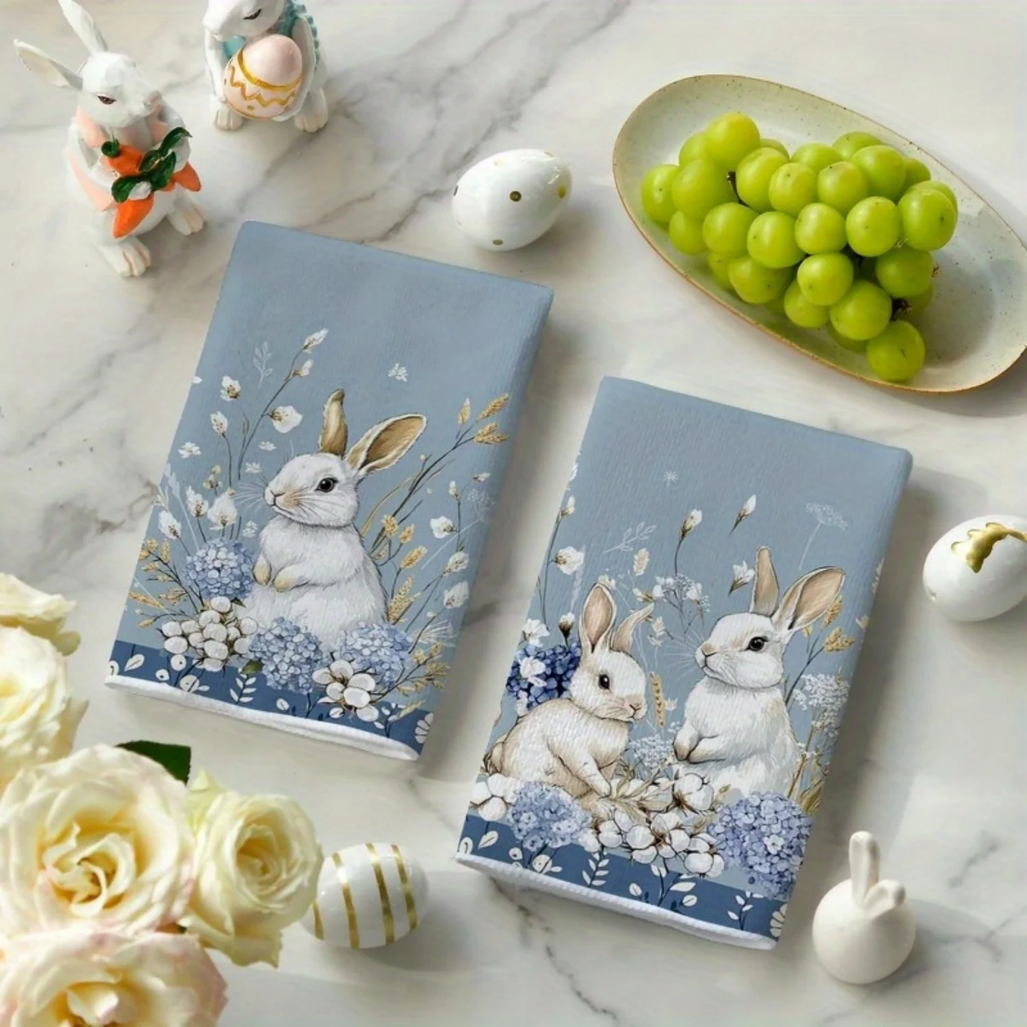 2pcs INCH Hydrangea Easter Kitchen Towel Dish Towel Spring Farmhouse Wildflower Decorative Hand Towel