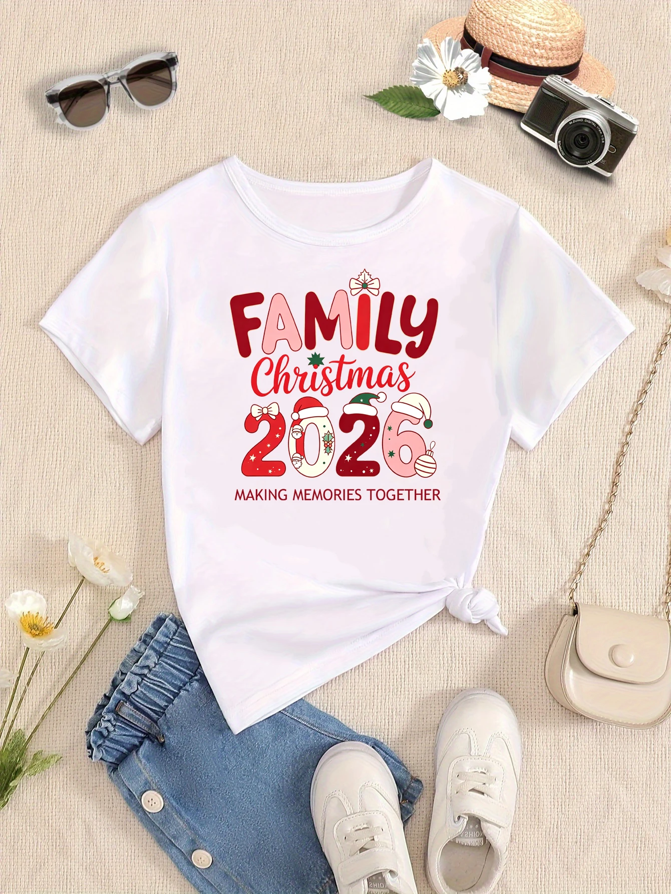 Family Christmas 2026 Making Memories Together Letter Printed T Shirt Girls/Boys Christmas Gift T-Shirt Blue/Purple T-Shirt