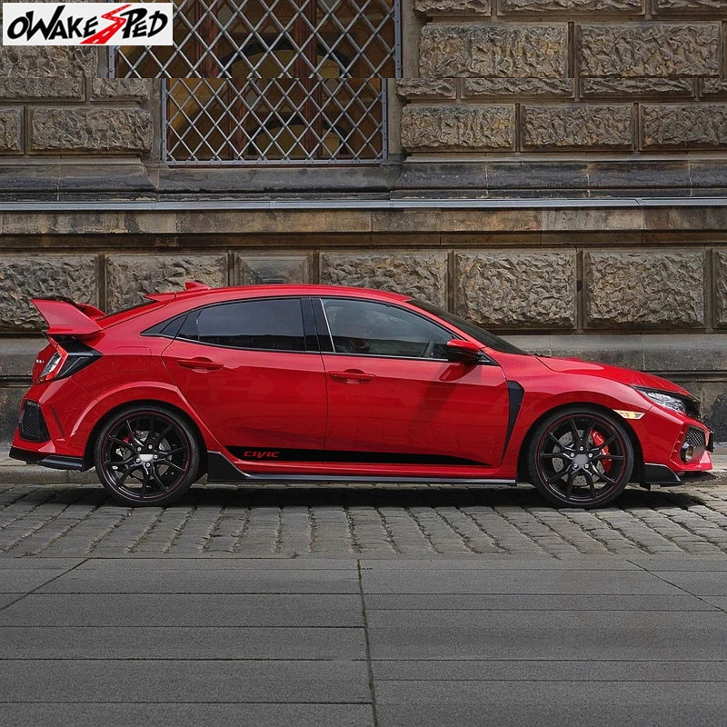 2PCS Car Sticker For-Honda Civic Hatchback TYPE R Sport Stripes Auto Door Side Skirt Vinyl Decal Carbon Fiber DIY Accessories