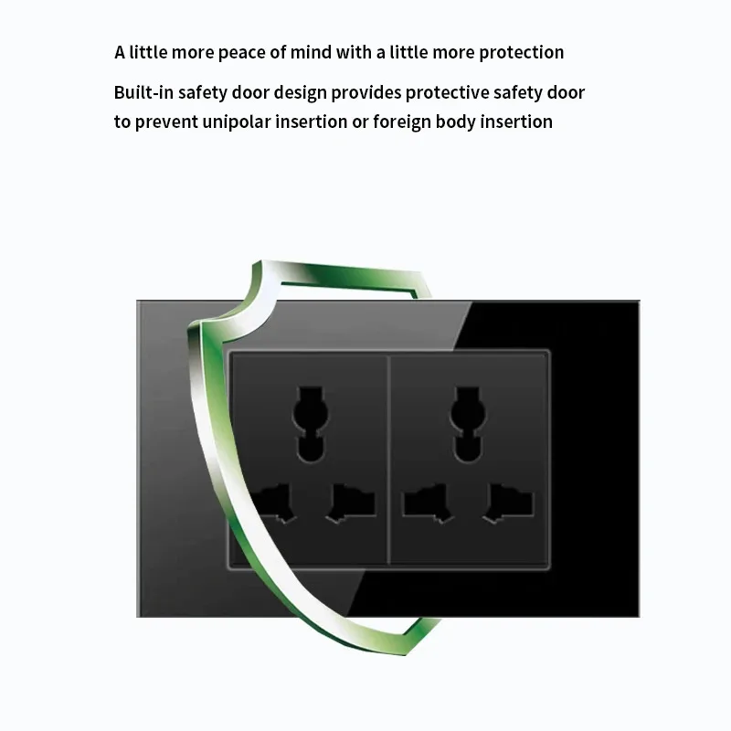 Model 118 Reset Black Glass USA Mexico Thailand Universal Socket Wall Light Button Switch Socket LED Indicator USB Charging