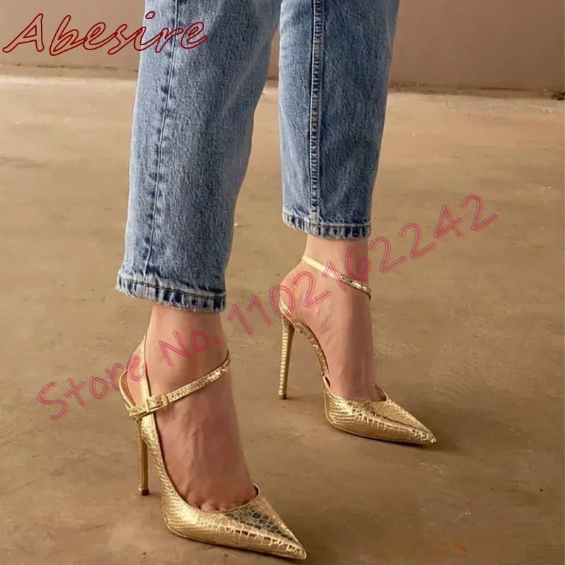 

Pointed Toe Pumps Gold Stiletto Buckle Strap Women'S Commuter Pumps Elegant Party Dinner Dress Patent Leather Pumps New Spring