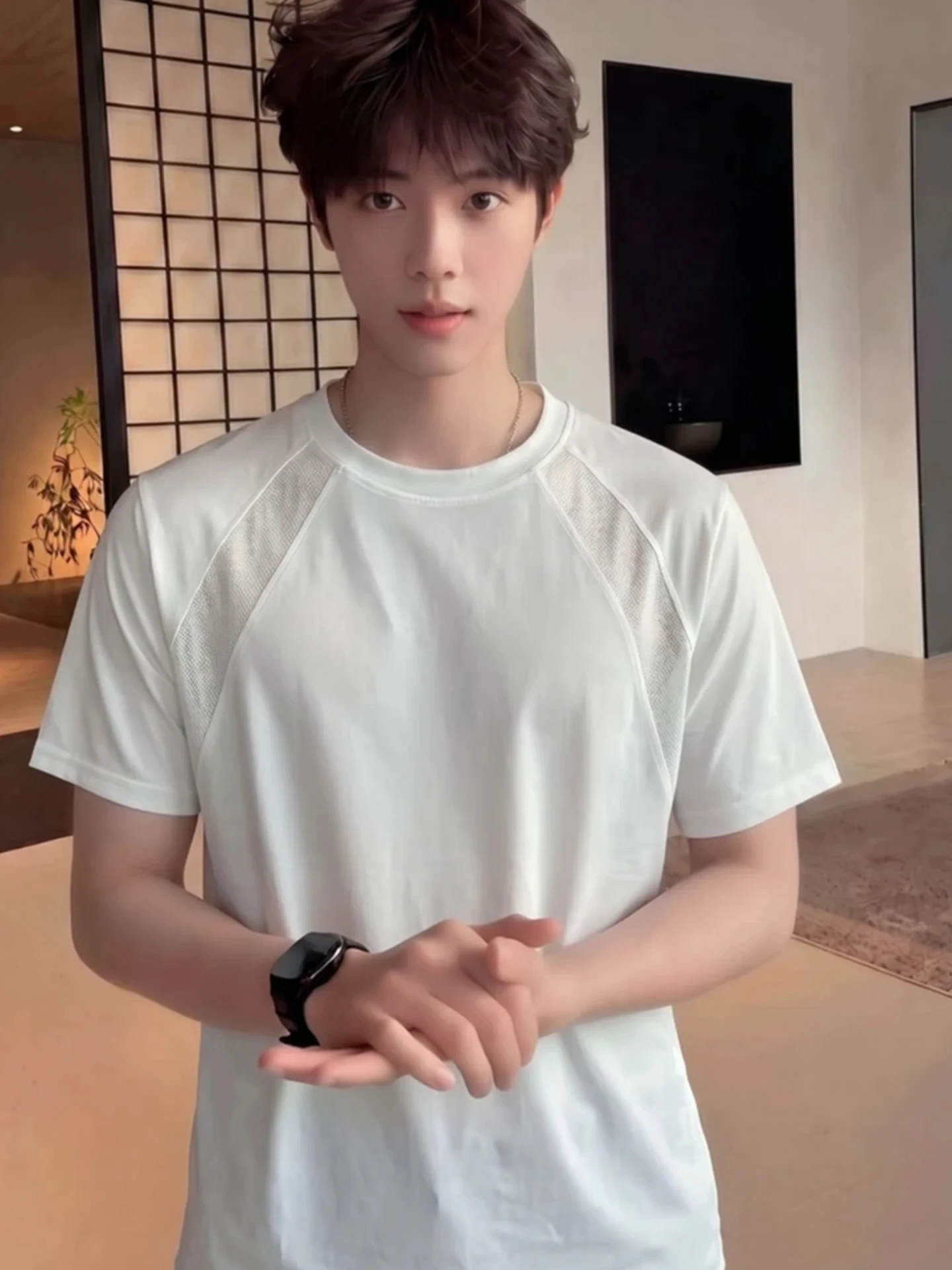 White Deconstructed Splice Cool Feeling Ice Silk Short Sleeve Men's Summer Mesh Breathable Shoulder T-Shirt Youth Trendy Half...