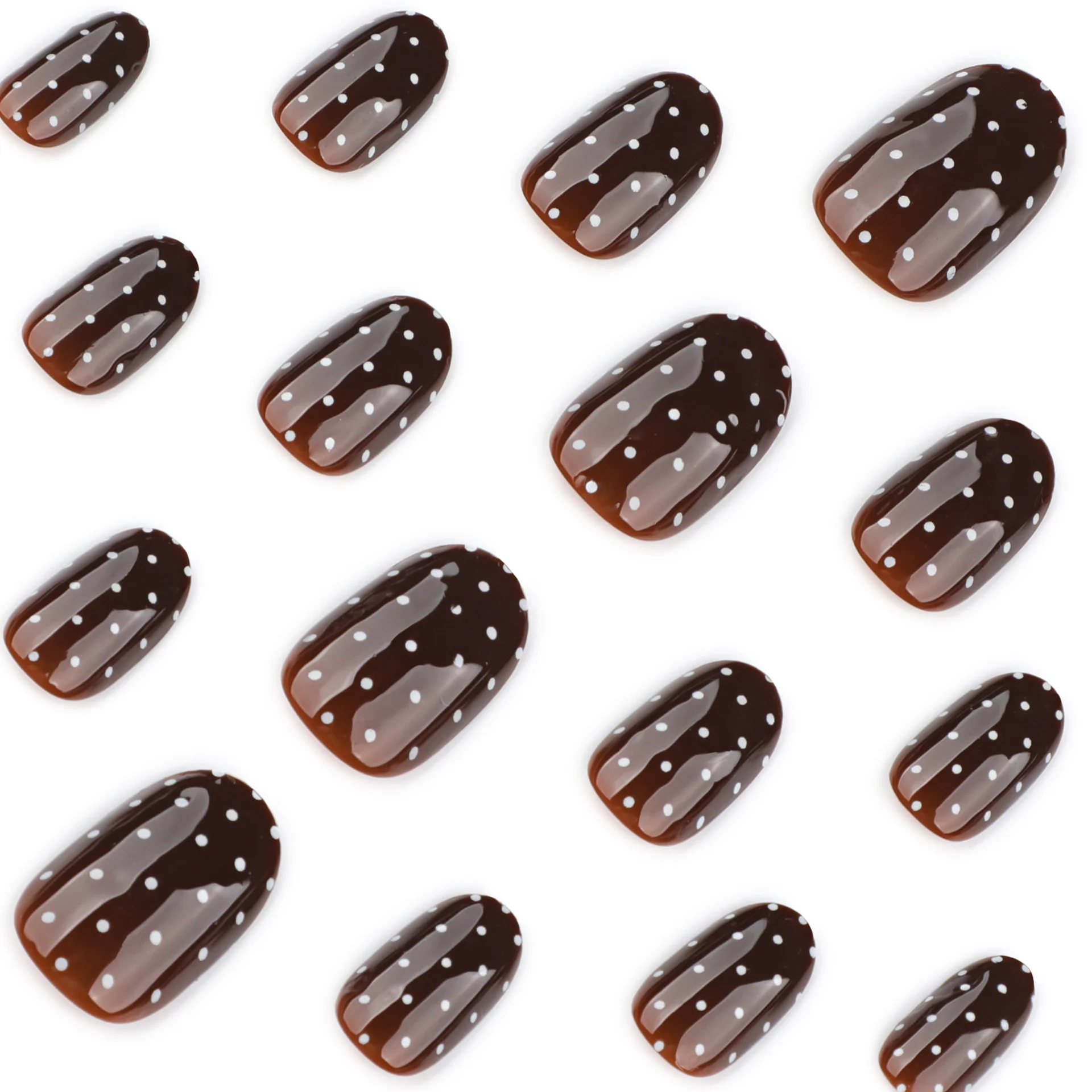 Autumn Winter White Polka Dot Short round Wearable False Nails Beauty Nail Art Cross-Border Popular Nail Tips