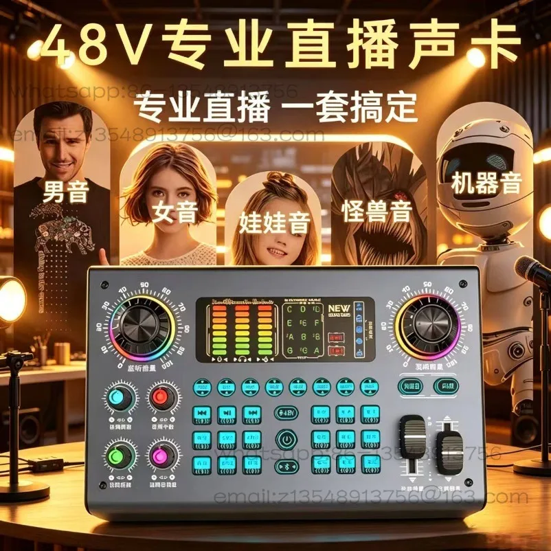48V sound card C100 singing tuning Bluetooth outdoor delivery recording Karaoke live broadcast mobile phone computer universal