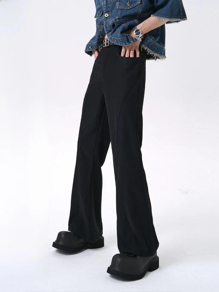 

Мужские повседневные брюки в американском ретро-стиле, расклешенные черные брюки-костюм, с высокой талией, свободного кроя, дышащие, летние, модные, мужская одежда