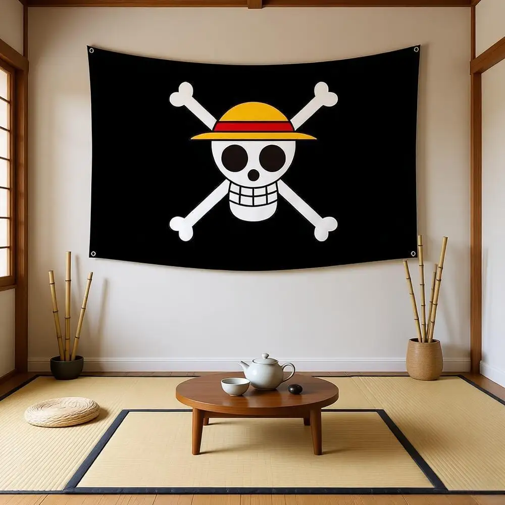Anime One Piece Luffy Strohhut Piratenflagge Spielzeug 60x90cm Wanddekoration Banner Gemälde für Zimmer Cosplay Party Geburtstagsgeschenke Spielzeug