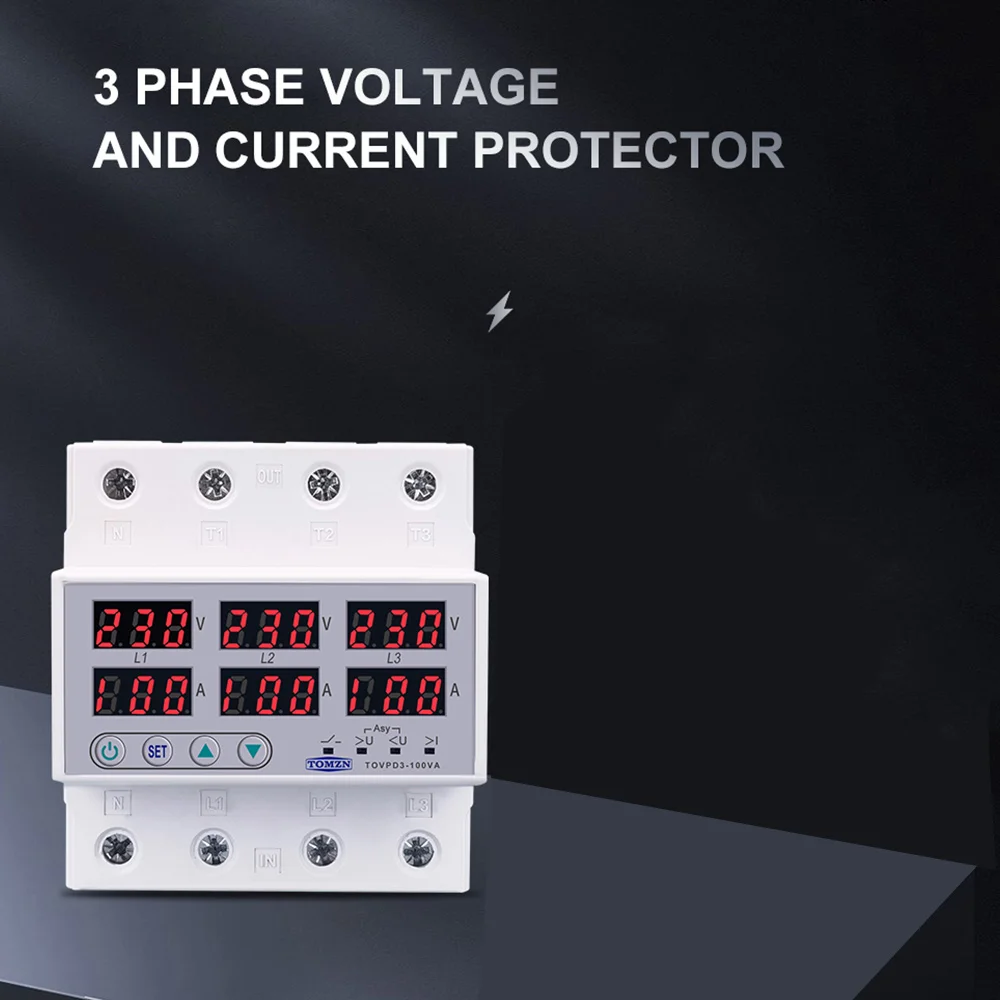 Din Rail 3 Phase Voltage Relay 380V Voltmeter Ammeter over and Under Voltage Monitor Relays Protector 100A