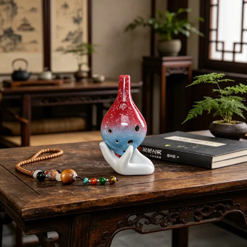 Ocarina de Cerámica de 6 Orificios, Alto C, Estilo Simple con Diseño de Estrellas, Instrumento Musical con Cordón y Partitura, para Amantes y Estudiantes de la Música