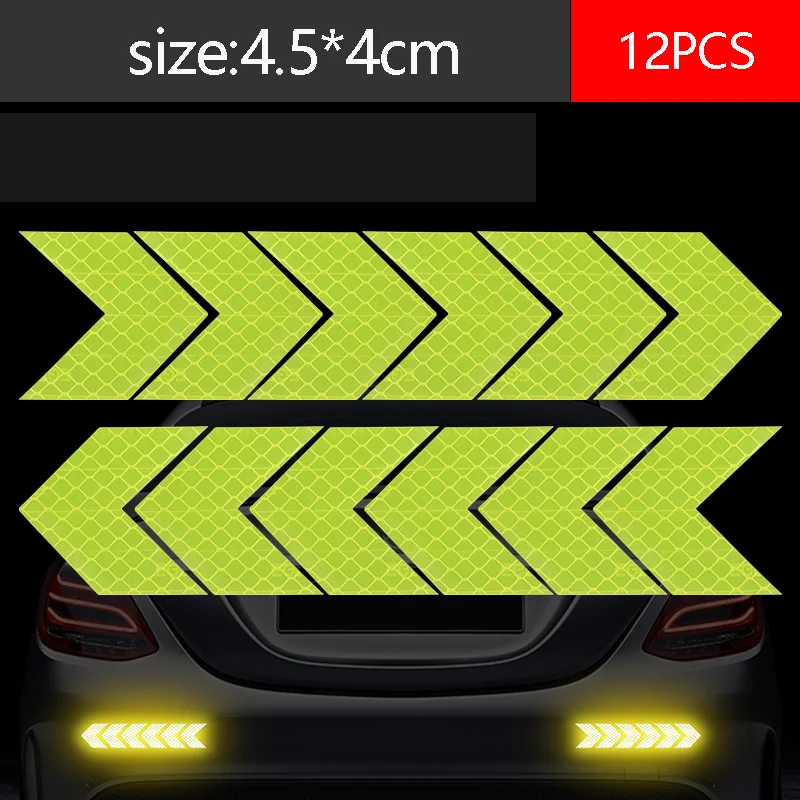 10/12PCS Car Reflective Sticker Arrow Rear Bumper Sticker Motorcycle Trunk Battery Electric Car Night Warning Tail