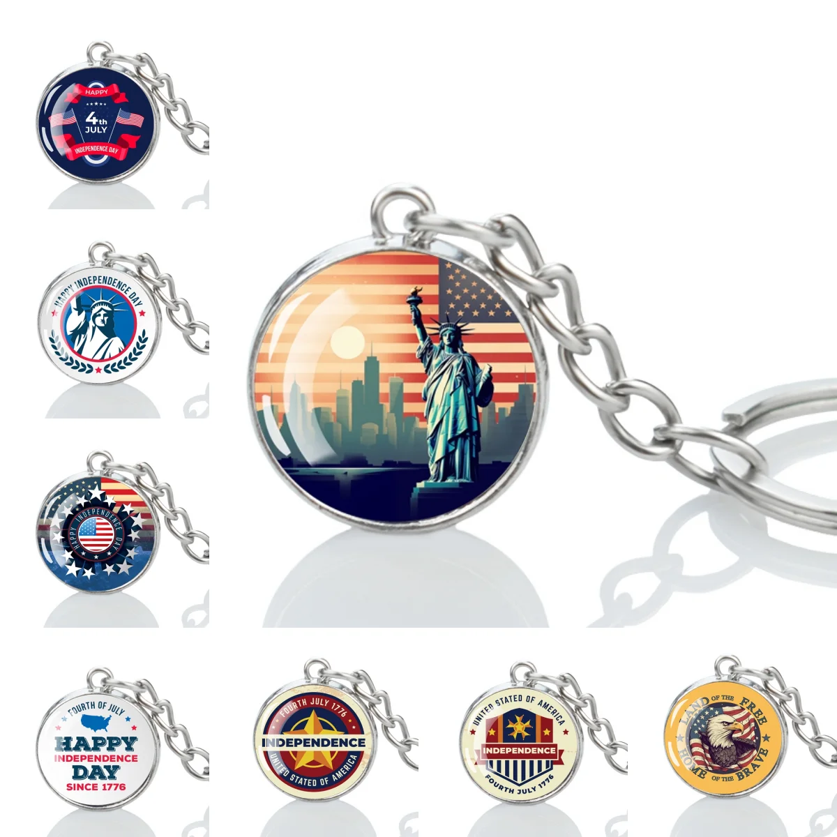 Independence Day Keychain US Flag Glass Ball Pendant Keychain Accessories Independence Day Souvenirs in The United States Gift