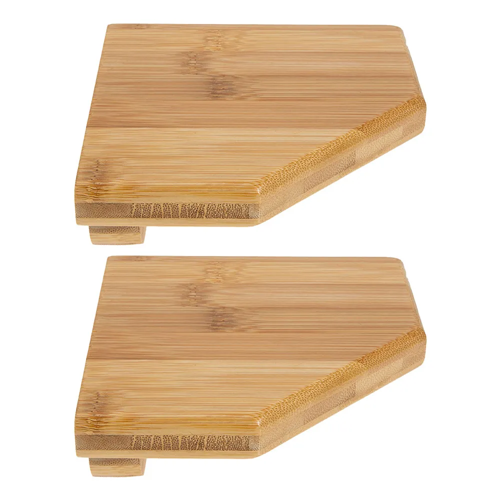 2Pcs Bamboo Corner Wall Shelf Space Saving Floating Storage Shelf for Bathroom Kitchen No Drill Mount Modern Elegant Wall