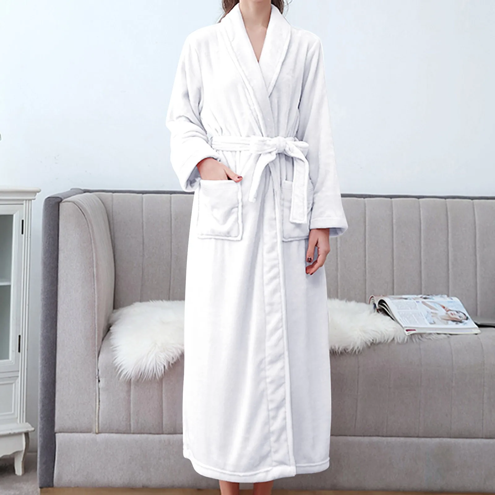 Women Long Thermal Jacquard Flannel Bathrobe Winter Warm Plus Size Zipper Bath Robe Pregnant Dressing Gown Women Sleepwear