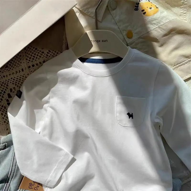 Spring and Autumn Children's Pure Cotton Long Sleeve T-shirt Comfortable Boy Round Neck Bottom Shirt Girl Baby Casual Top