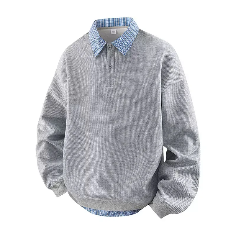 

Autumn and Spring New Fashion Solid Color American Vintage Polo Shirt Sweatshirt Men's Casual Loose Sports High Quality Top