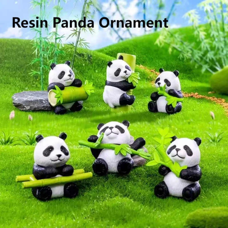 8PCS Micro Landscape Creative Cute Bamboo Panda Doll Gardening DIY Keychain Decoration Accessories Desktop Small Ornaments