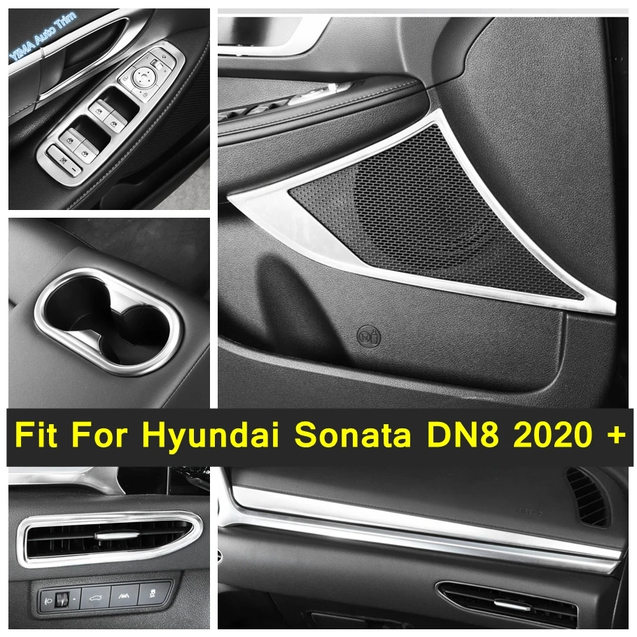 

Silver Car Window Lift / AC Air Outlet / Water Cup Holder Panel Decor Cover Trim Accessories For Hyundai Sonata DN8 2020 - 2023