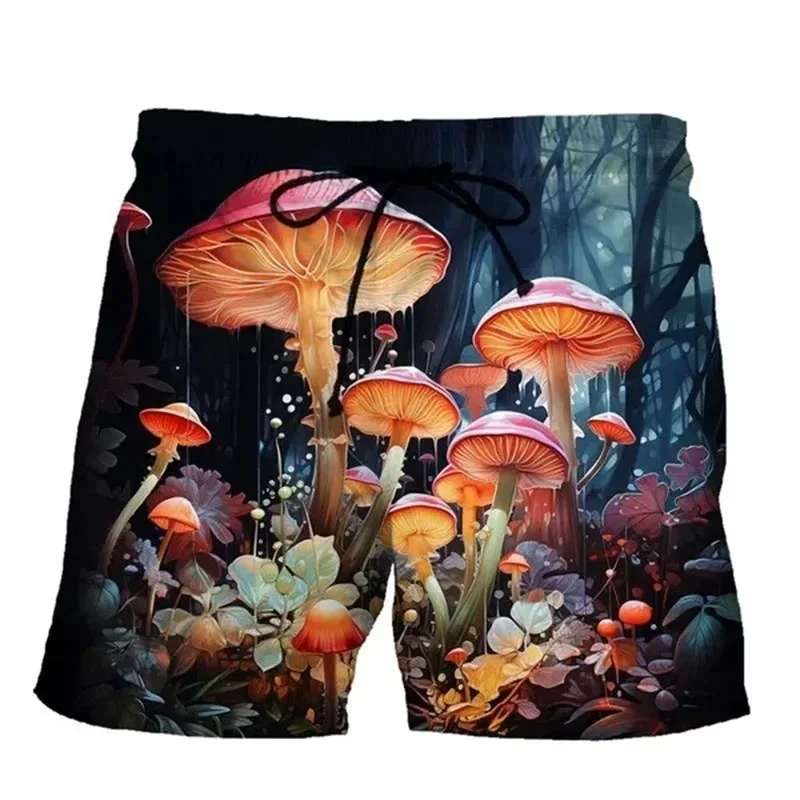 3d Printing Plants Mushroom Beach Shorts For Men Casual Summer Surfing Board Shorts Cool Street Loose Short Pants Clothes