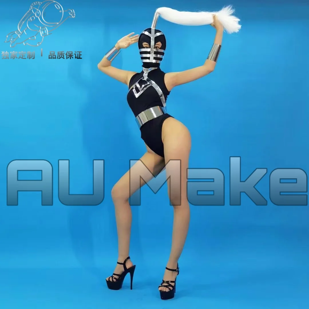 Bar Gogo Nightclub Club Party Performance Costume Black Sexy One-piece Metal Mask Series ds Singer Stage Dance Clothiong