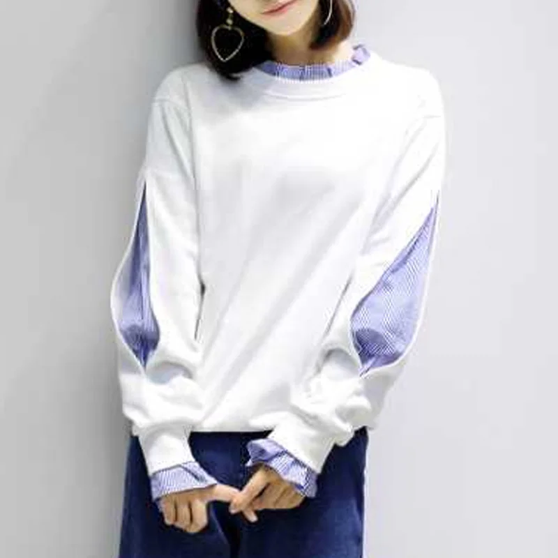 

2023 Spring and Autumn Fashion Harajuku Style Female Student Korean Version Loose Relaxed Sweater Spliced Shirts Two Pieces Fack