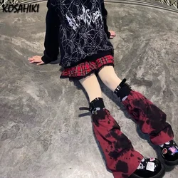 KOSAHIKI Punk Girl Goth Leg Warmer Black Red Tie Dye Lady Ninja Harajuku Gothic Foot Covers PU Strap Long Sock Chic Streetwear