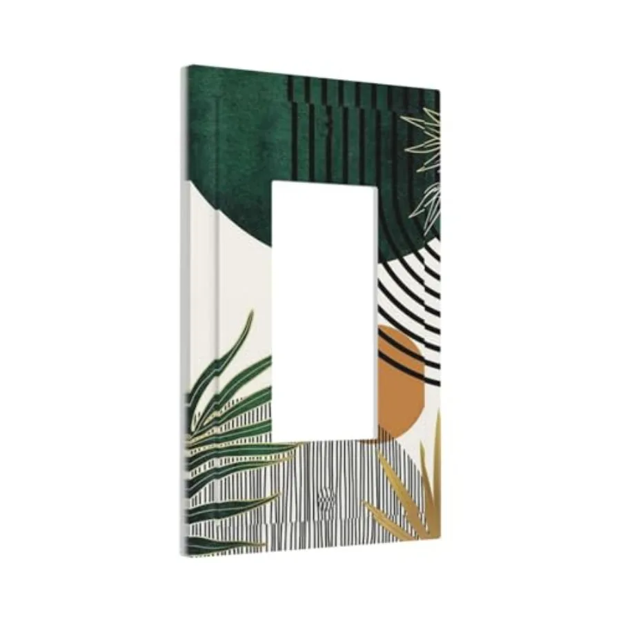 Green Mid Century Boho Abstract Art Sun Decorative Single Decorator/Gfci Device Wall Plate Tropical Summer Bohemian Arch Palm E