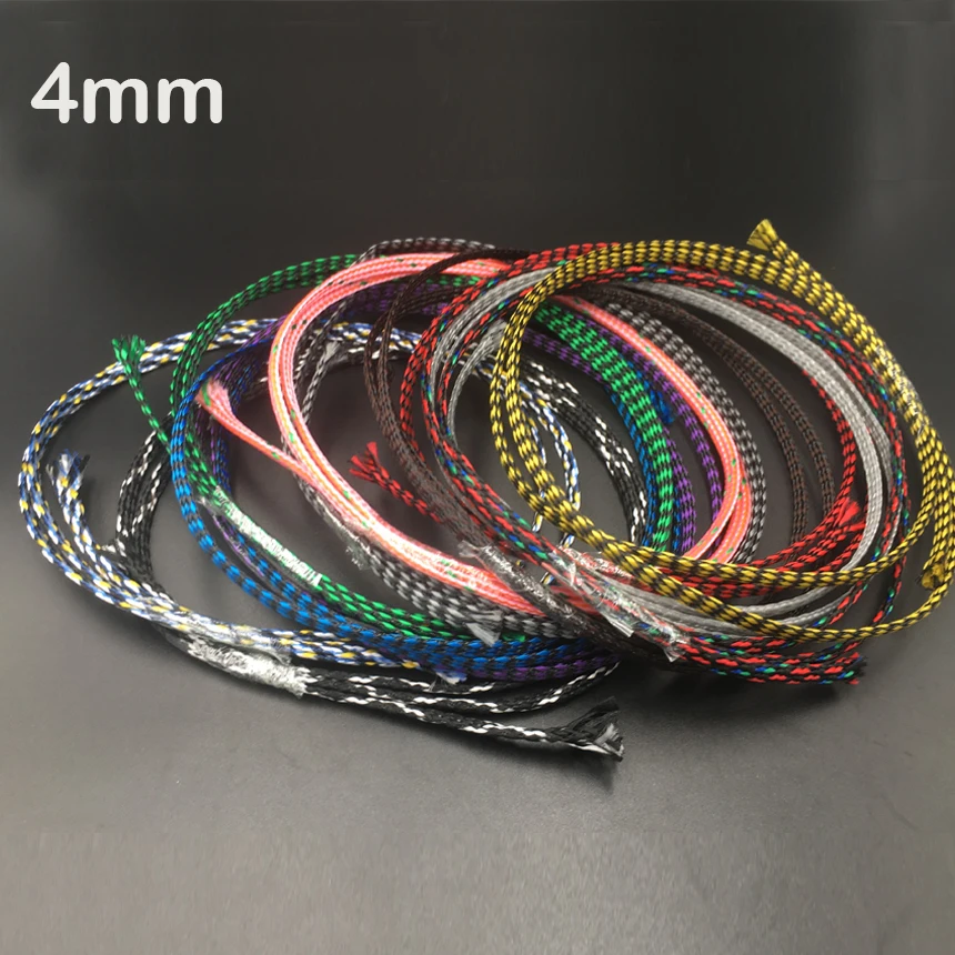 4mm Blue Red Yellow Green Gray Brown Purple Soft Cotton yarn Braid PP+PET Nylon Expandable Wire Protect Sheath Cable Sleeve