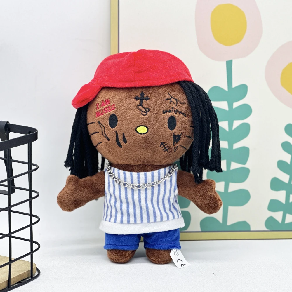 25cm Hello Kitty Lil Wayne Plush Doll Wear Red Hat Striped Vest Set Figure Stuffed Toys Cute Boys Girls Birthday Gifts