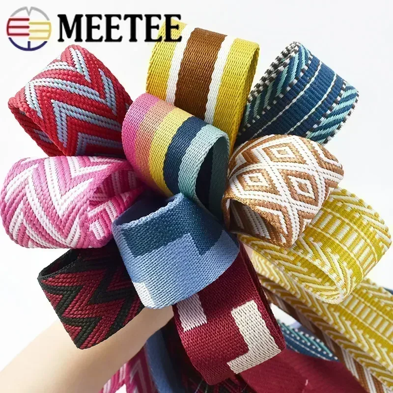 

1/2/5Meters Meetee 38mm Jacquard Webbing Tape Ethnic Backpack Strap Luggage Belt Clothes Ribbon Bias Band DIY Sewing Accessories