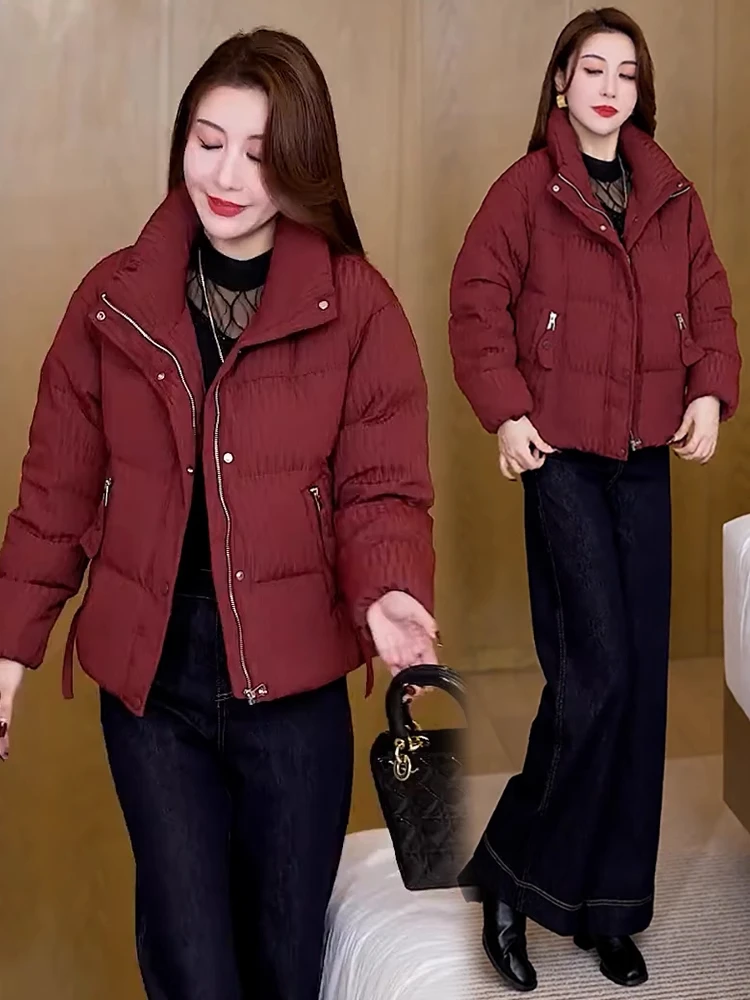 

Модная короткая женская куртка-пуховик из хлопка, зимняя утепленная теплая куртка свободного кроя с воротником-стойкой, верхняя одежда