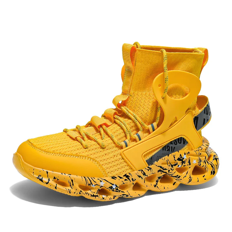 Lightweight Plus Size Men's Shoes High Top Casual Fly Woven Socks Shock-absorbing Walking Boots Trendy Sports Running Shoes 2025