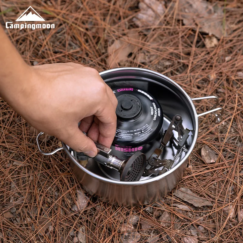 CAMPINGMOON S371-C1 Camping Snow Puller with Steaming Drawer Stainless Steel Multi functional Outdoor Cooking Utensils