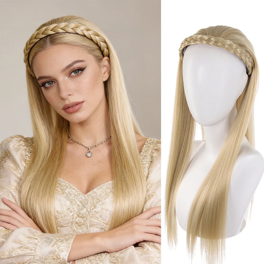 Synthetic Headband Wig 20‘’Long Straight Half Wigs For Women With Headband Heat-Resistant Hair Extensions