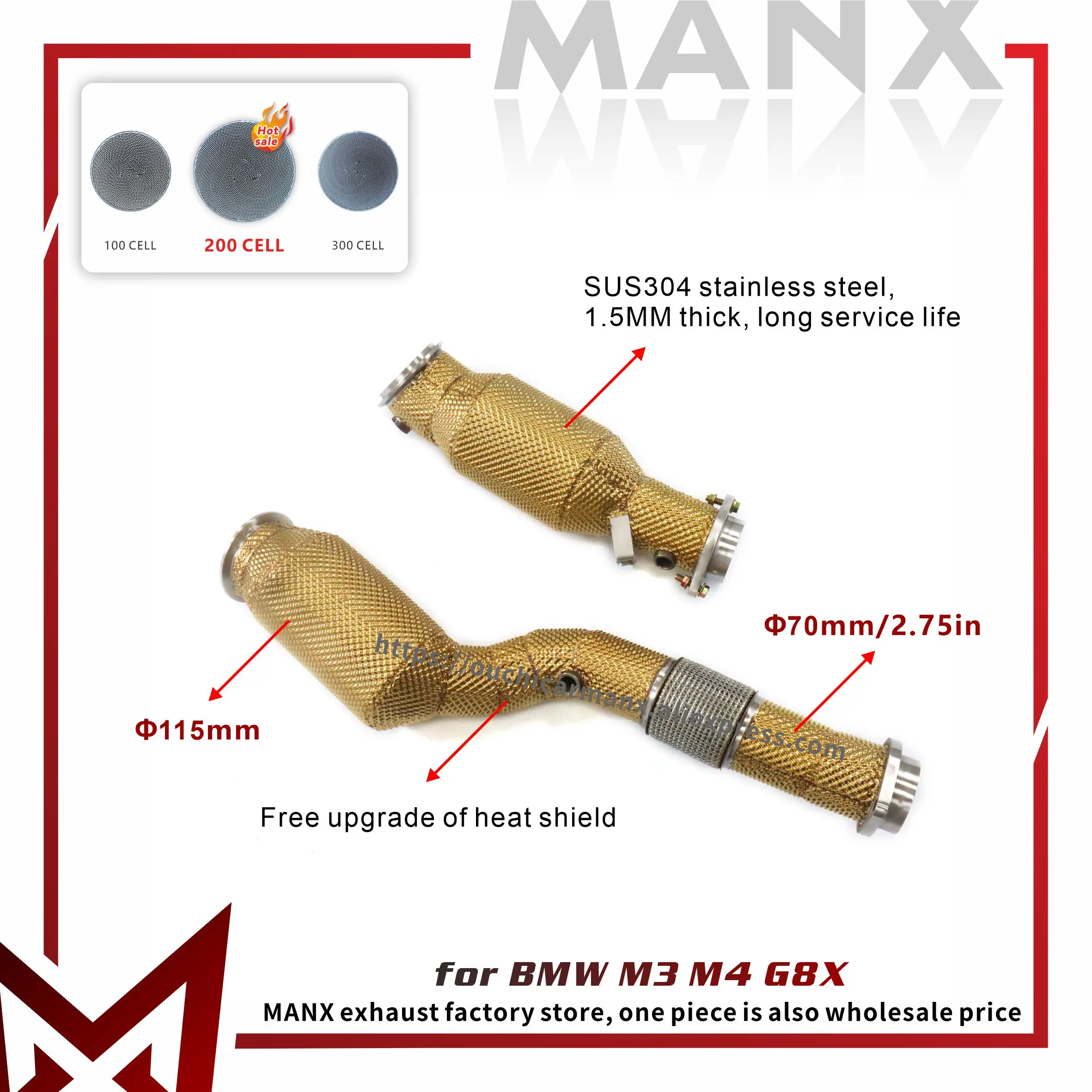 

﻿ MANX Exhaust for BMW M3 M4 G8X SUS304 Downpipe Non-destructive installation Free upgrade of heat shield
