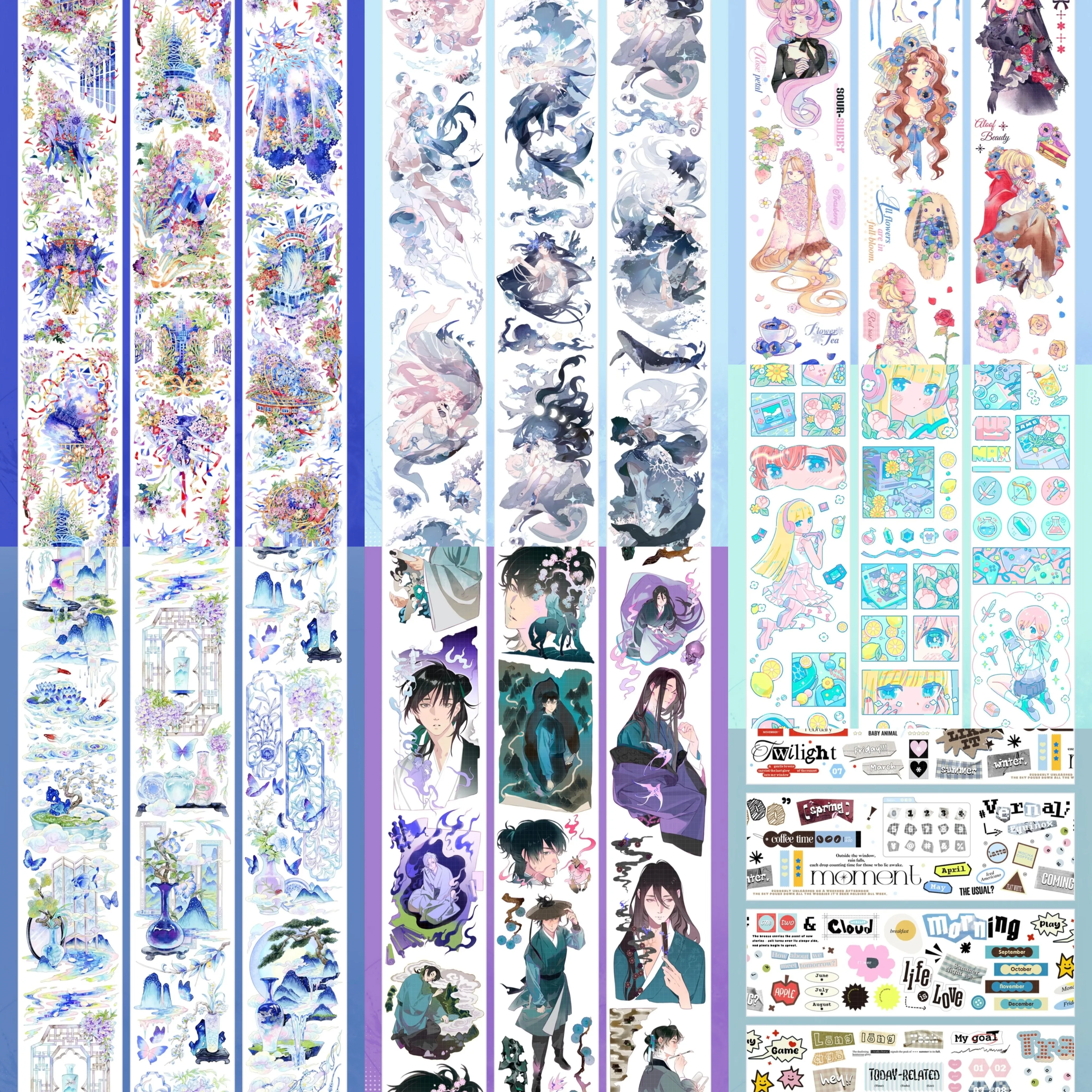 City Fantasy Emerald Mountain Burning Sea Boat Fragrance Deep Sea Summer Washi Tape Sample, Journaling Masking Tape Decor