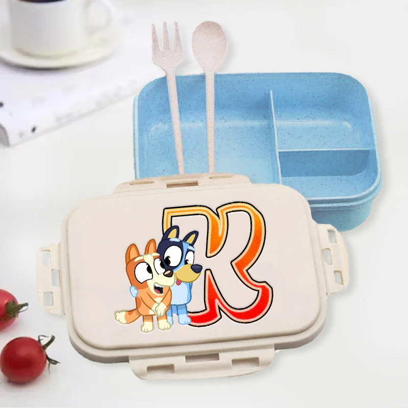 

Cute Blueys Student Lunch Box Cartoon Letter A-Z Boy Girl Bento Boxes with Fork Spoon Food Container Kids Portable Tableware