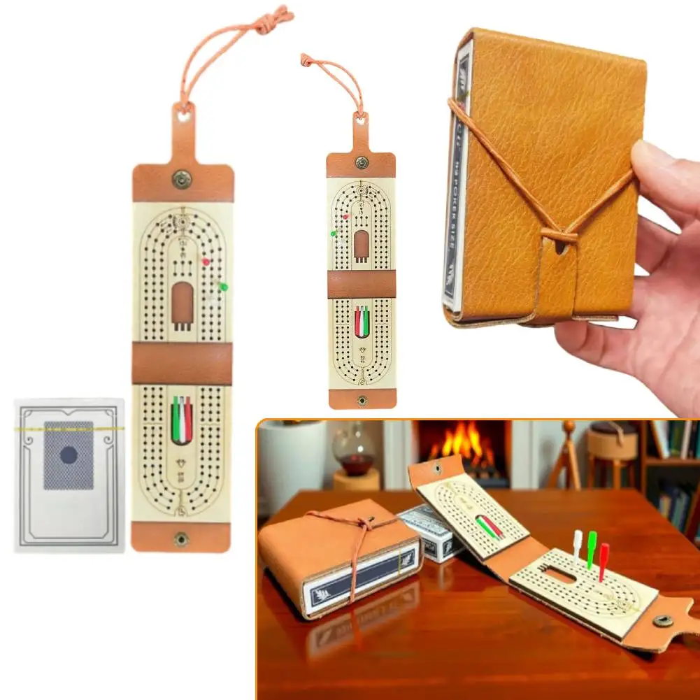 

Wooden Cribbage Board Game Set Includes Playing Cards 6 Pegs Classic Tabletop Game Portable Card Board Game for Adults & Kids