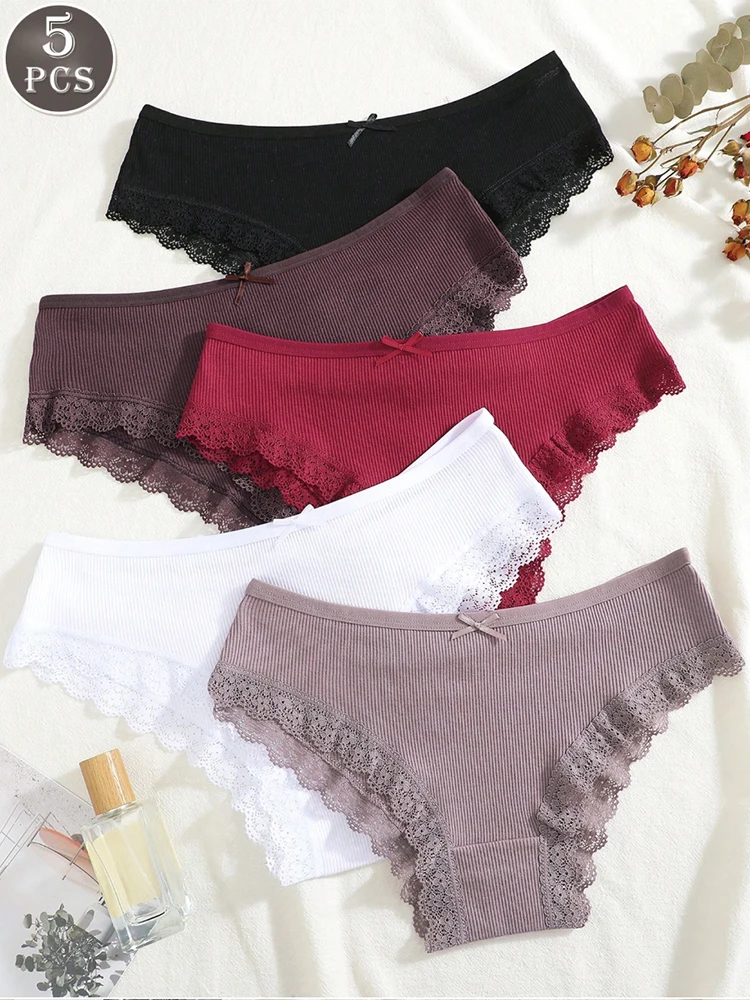 5PCS frauen Baumwolle Slip Sexy Weibliche Unterhose Elastizität Bequeme Unterwäsche Höschen Dessous S-XXL Einfarbig Intime
