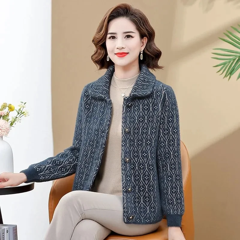 2023 New Autumn Winte Overcoat Mother Cardigan Woolen Coat Trend High-End Simple Fashionable Imitate Mink Velvet Women\'s Jacket