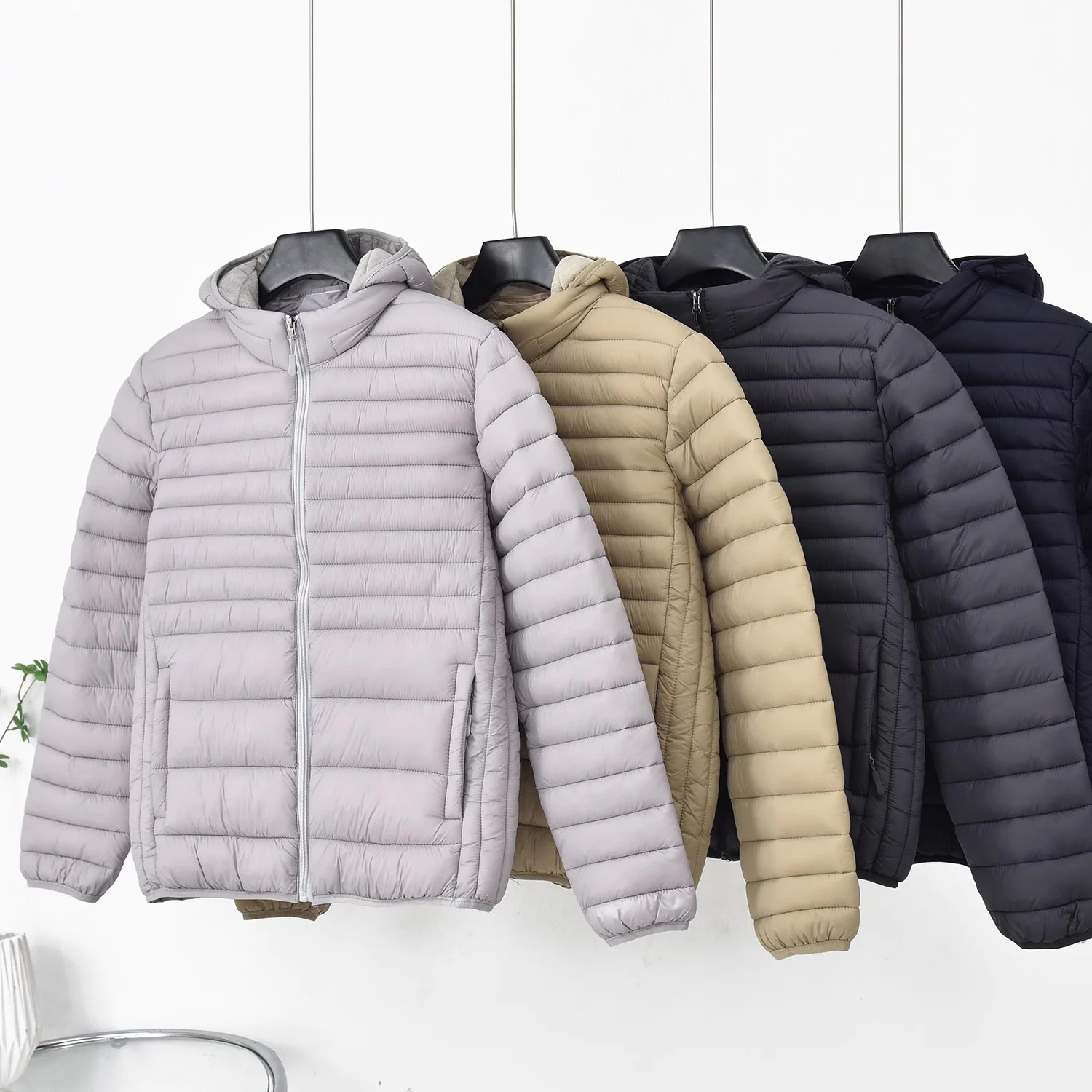 Men's Simple Hooded Cotton Jacket Autumn Winter Solid Color Quilted Thick Coat American Casual Fashion Male Warm Jackets
