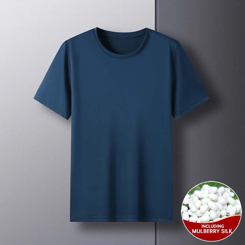 Top Grade 1.7% Maulbeerseide Neue Marke Tops Rundhals t Shirts Für Männer 2023 Sommer Kurzarm Casual Mode herren Kleidung