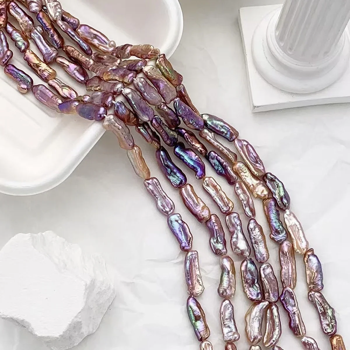 7-9x17-22mm6A Pretty Natural Freshwater Purple Baroque Pipa Pearl Bead Women Gift Jewelry Make DIY Necklace Bracelet Accessories