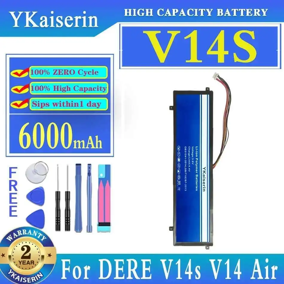 

6000Mah Laptop Battery For Dere V14s V14 Air Notebook 10 Pin 8 Wire Plug With Frame Long-Lasting
