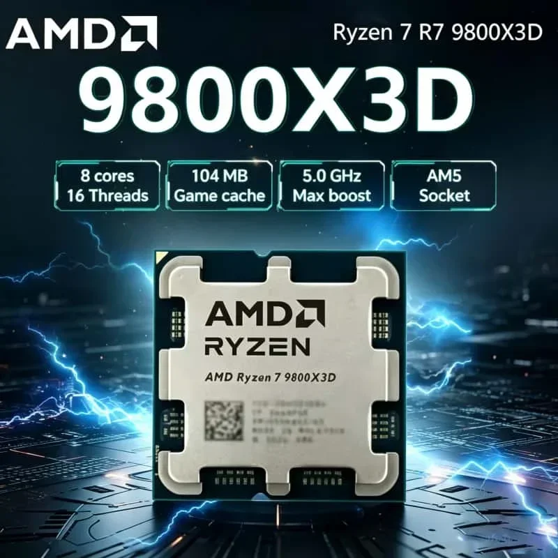 

AMD Ryzen 7 9800X3D CPU Processor 8 Core 16 Thread 4.7GHz Up To 5.2GHz L3 96MB Socket AM5 Gaming CPU 4nm DDR5 120W No Fan
