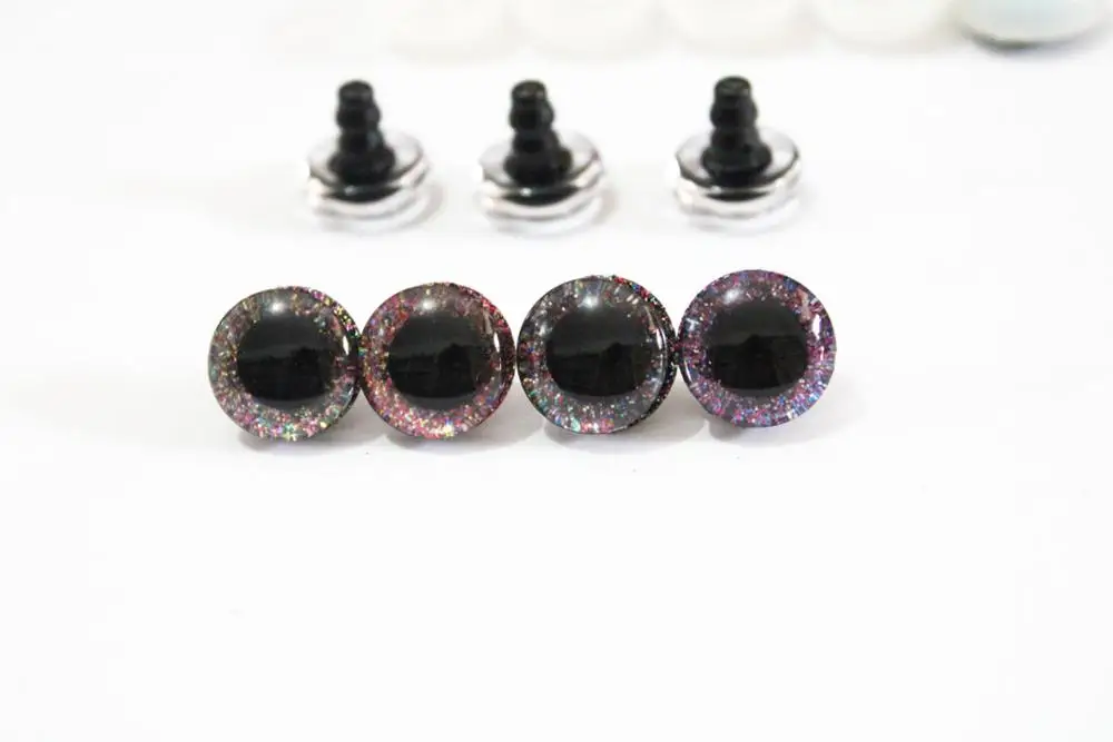 100pcs--400pcs---800pcs option 16mm clear 3D glitter safety toy eyes short stem +glitter fabric+ white hard washer-N4